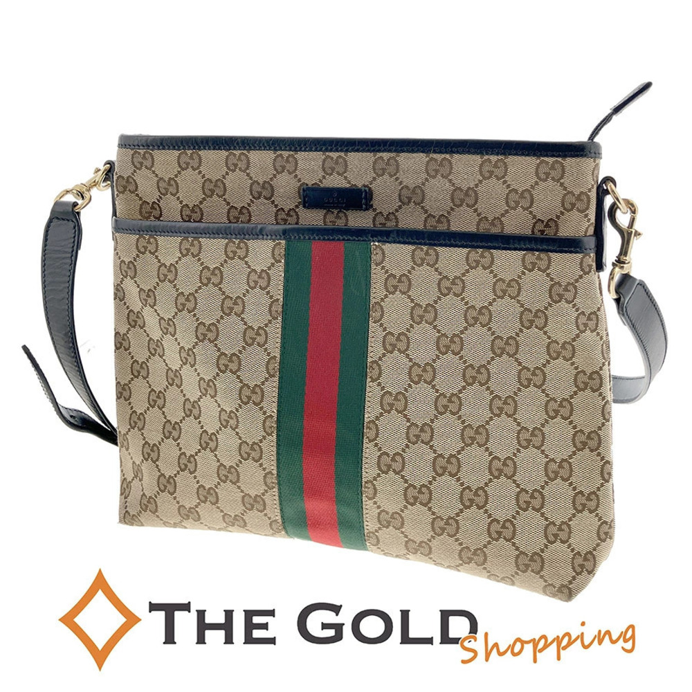 Gucci GG Canvas Sherry Web Slim Crossbody Bag Beige Red
